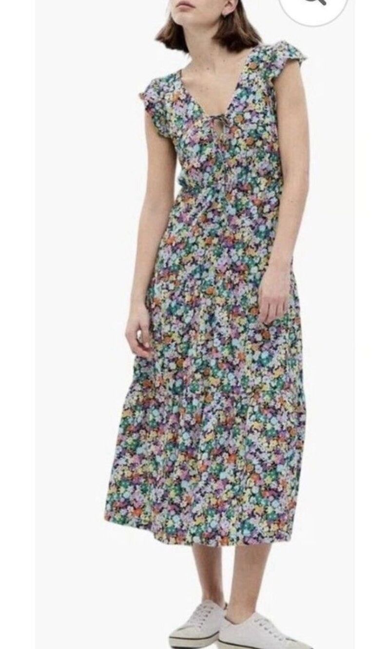 Gap Women’s Colorful Floral Cotton Maxi Dress Keyhole Tie Front Size Medium - Picture 1 of 8